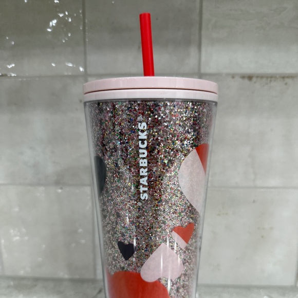 NEW Starbucks Glitter Valentine's Day Hearts 24oz Tumbler Cold Cup 2021 Pink - Picture 1 of 6
